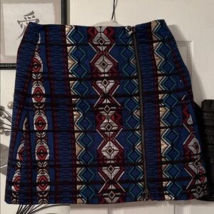 J. Crew Geometric Blue and Red Mini Skirt